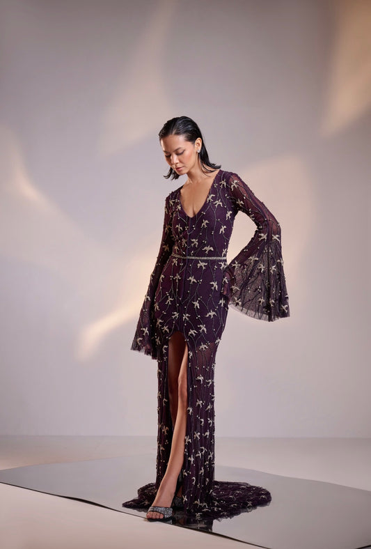 Amethyst Veil Embellished Gown