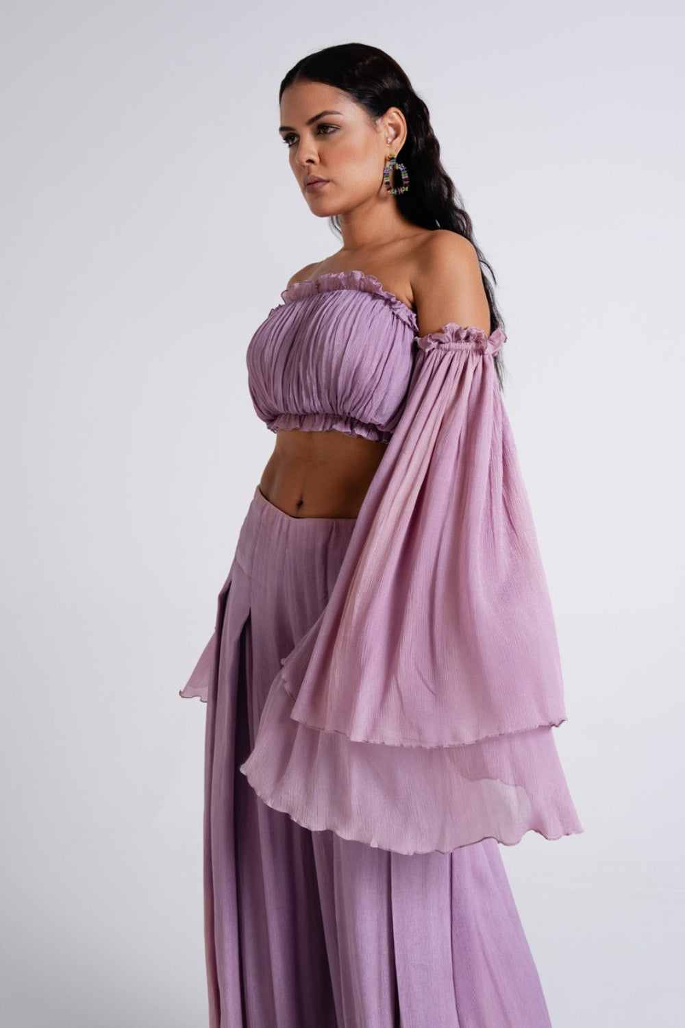 Lavender Off-Shoulder Flowy Co-Ord Set