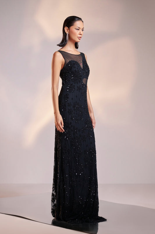 Midnight Black Sculpt Sequin Gown