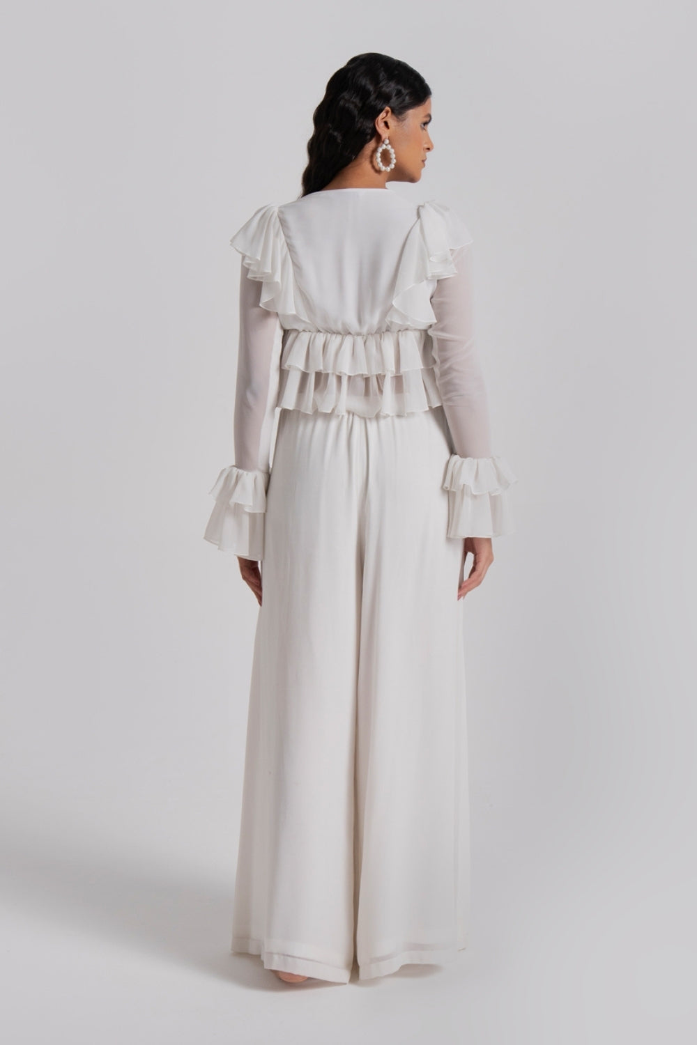 White Georgette Tiered Crop Top & Pants Co-ord set