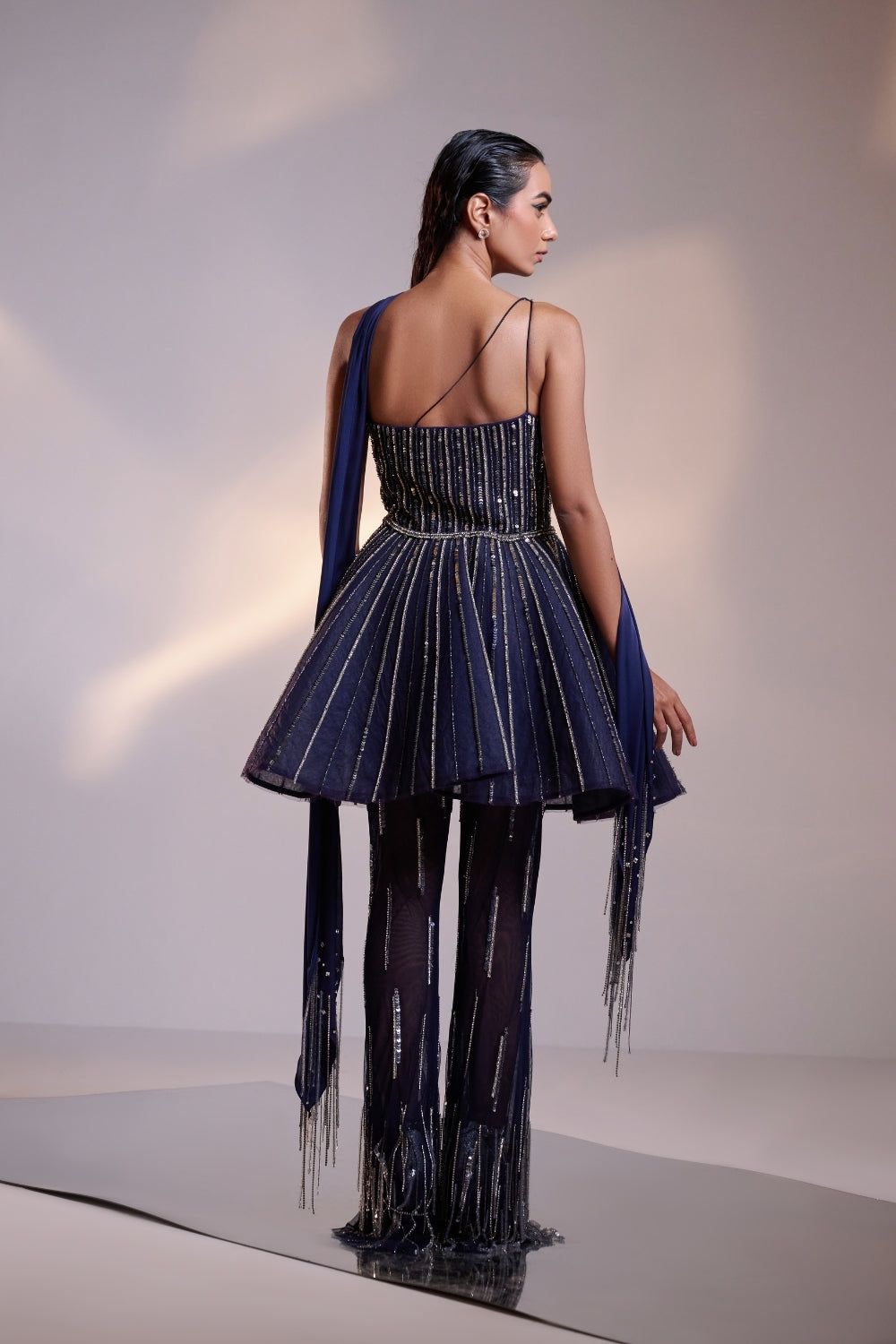 Midnight Blue Hand-Embellished Structured Co-ord Set