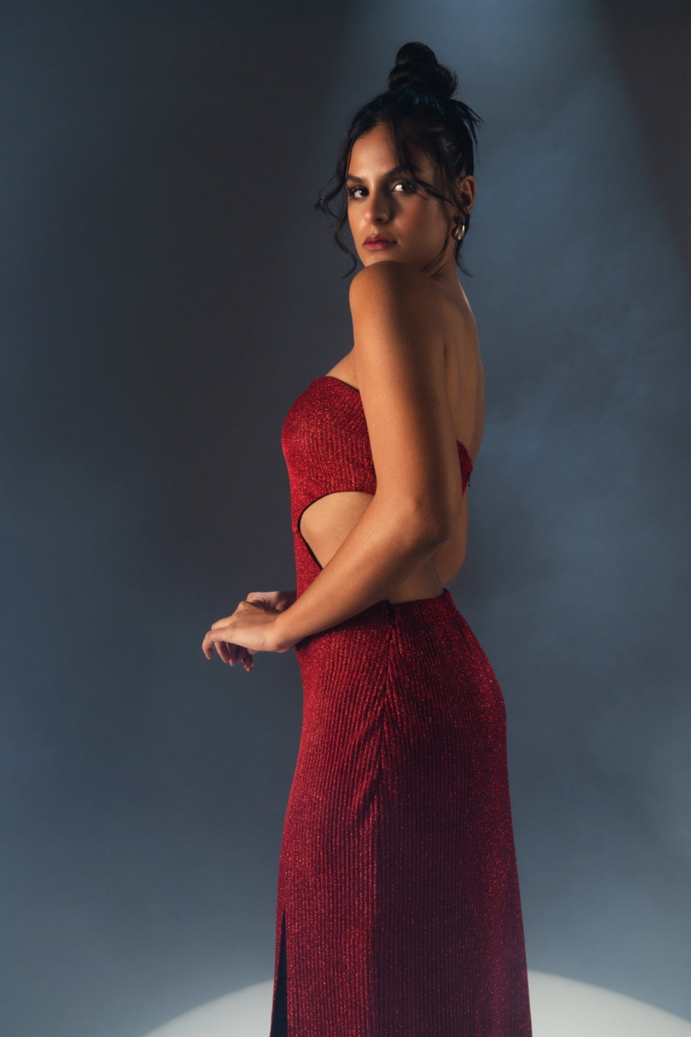 Maroon Shimmer Sweetheart Cutout Gown