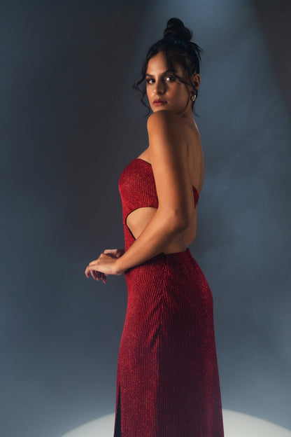 Maroon Shimmer Sweetheart Cutout Gown