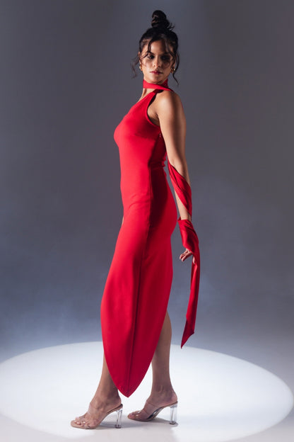 Scarlet Red Asymmetric One-Shoulder Dress