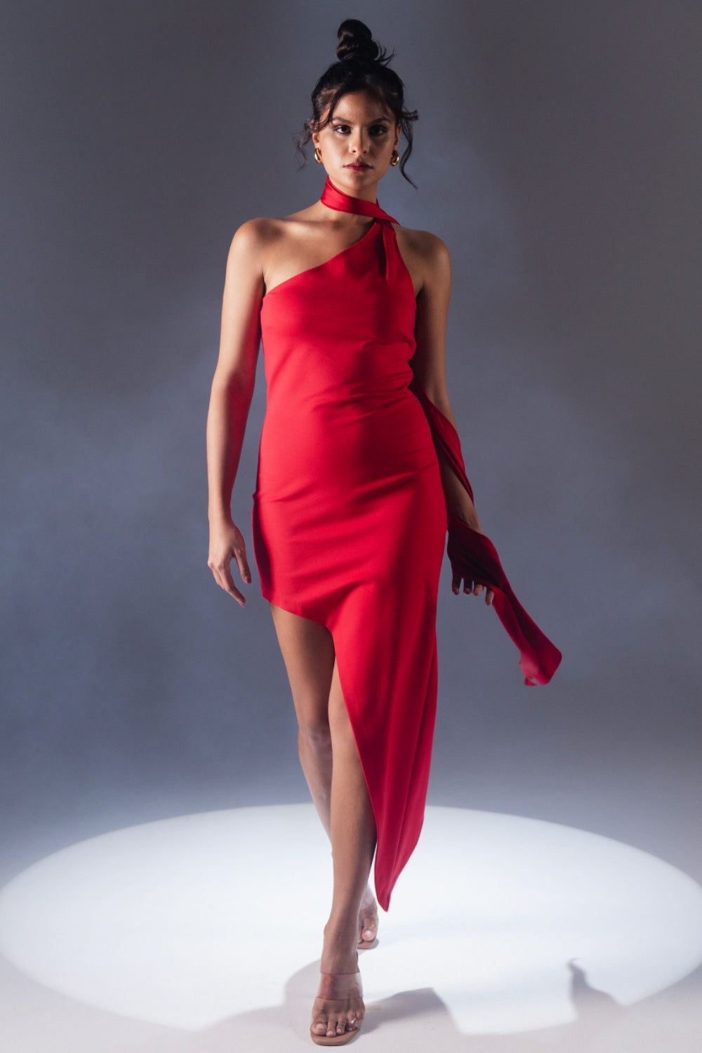 Scarlet Red Asymmetric One-Shoulder Dress
