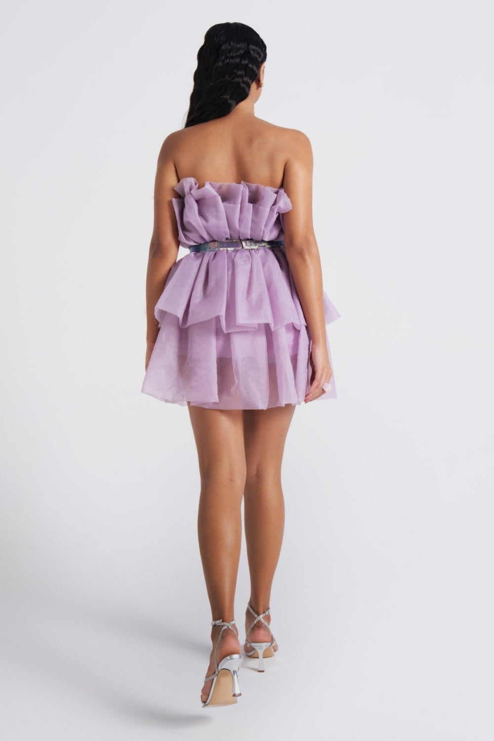 Lilac Tiered Organza Ruffle Short Dress