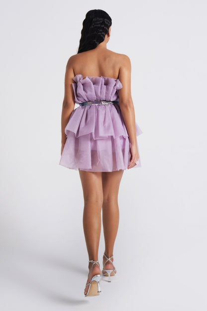 Lilac Tiered Organza Ruffle Short Dress