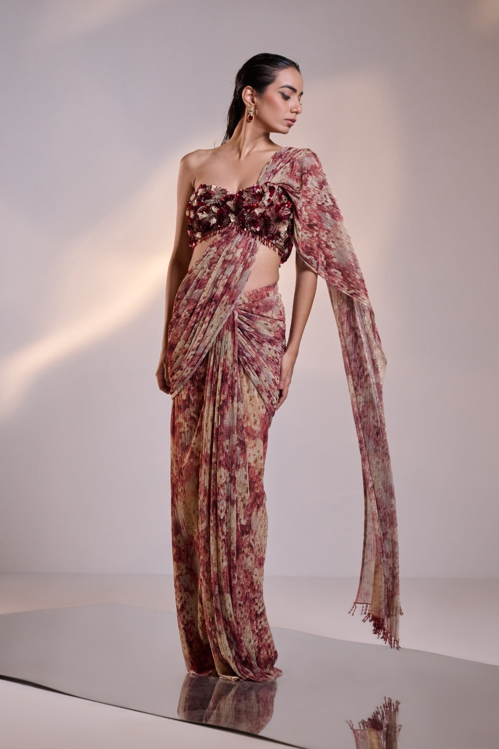 Floral Pre-Draped Saree Set