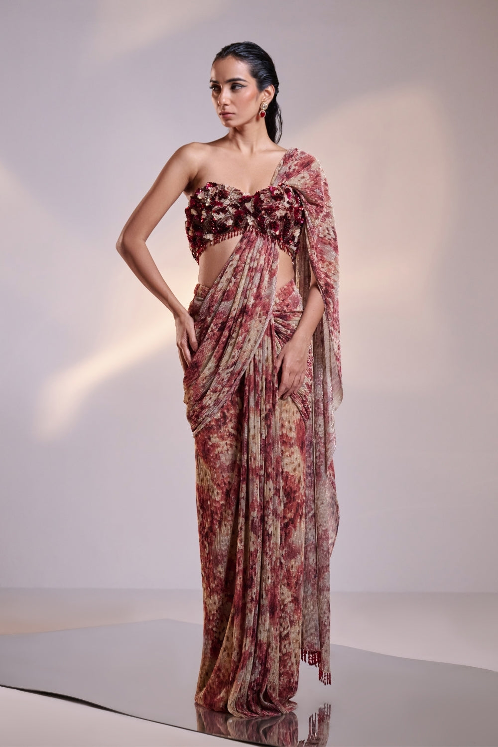 Floral Pre-Draped Saree Set