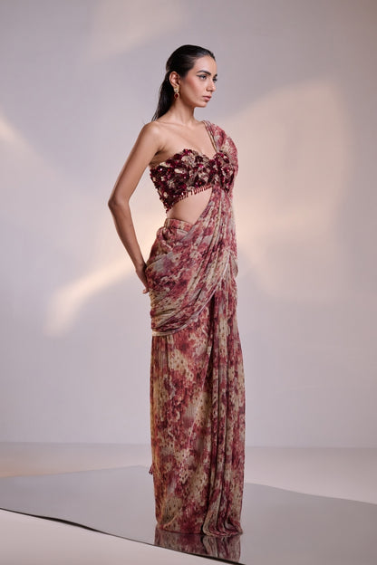 Floral Pre-Draped Saree Set