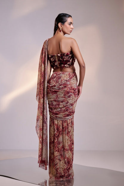 Floral Pre-Draped Saree Set