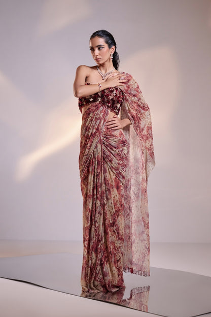 Floral Pre-Draped Saree Set
