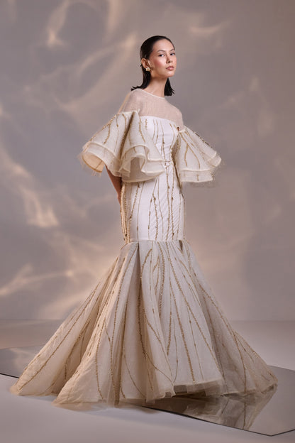 Regal Off- white Sculpted Couture Gown