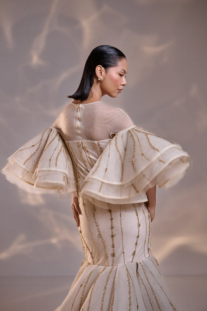 Regal Off- white Sculpted Couture Gown