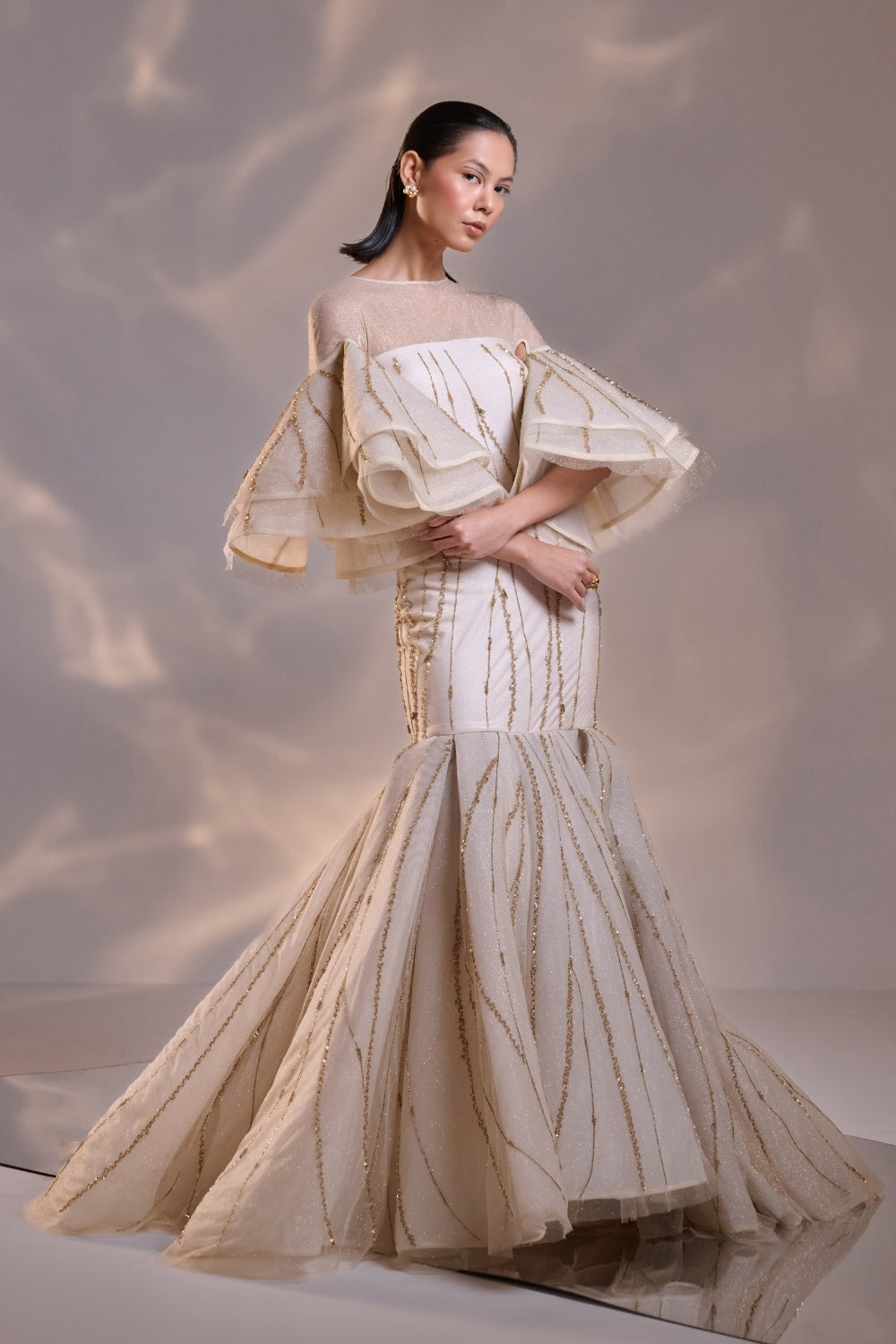Regal Off- white Sculpted Couture Gown