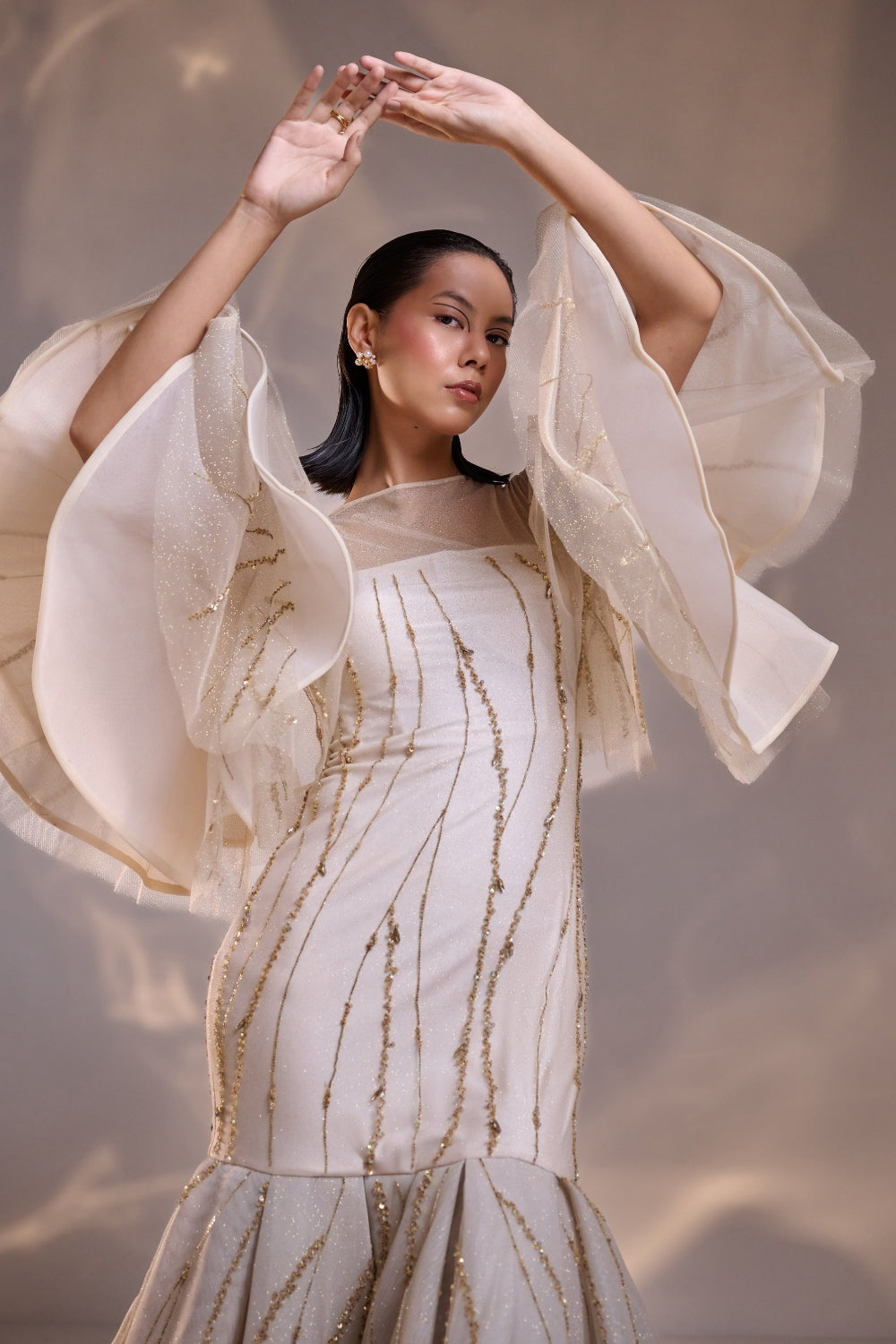 Regal Off- white Sculpted Couture Gown