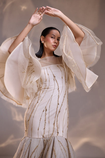 Regal Off- white Sculpted Couture Gown