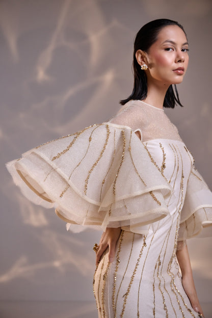 Regal Off- white Sculpted Couture Gown