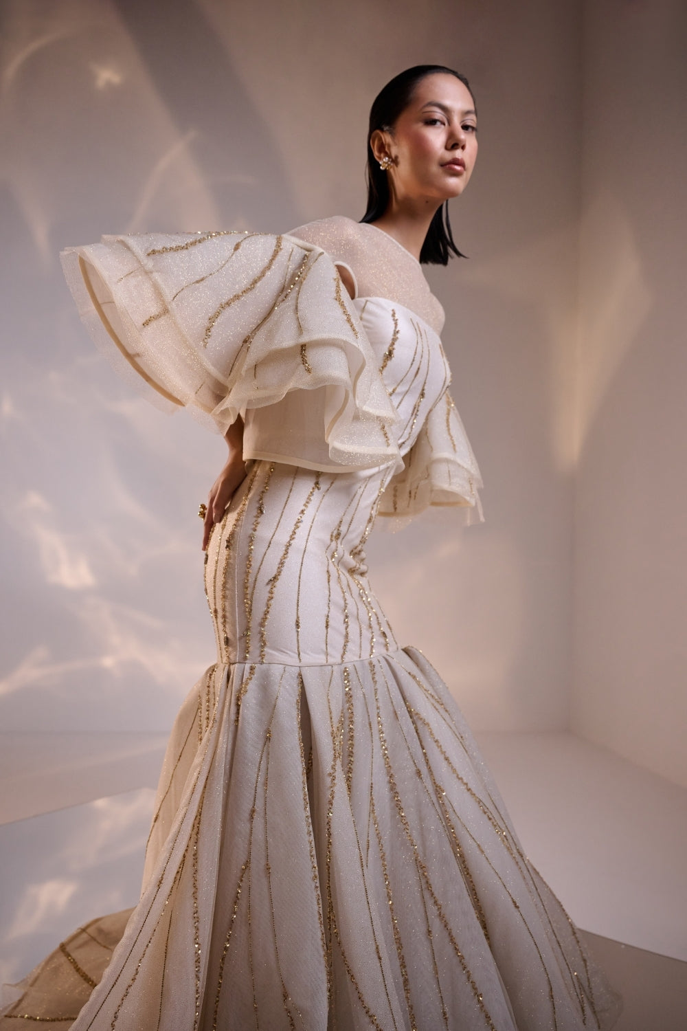 Regal Off- white Sculpted Couture Gown