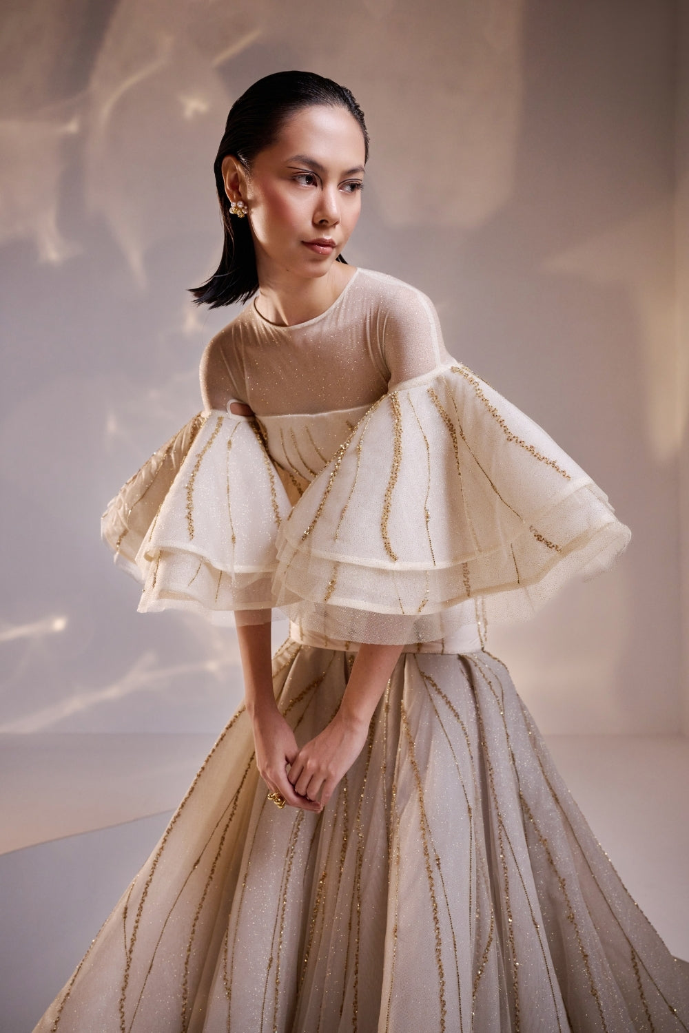 Regal Off- white Sculpted Couture Gown