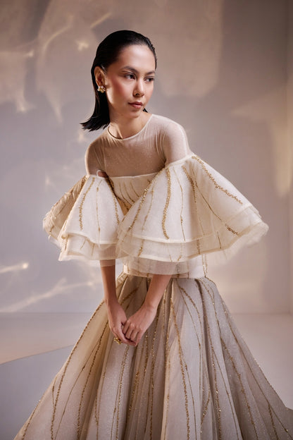 Regal Off- white Sculpted Couture Gown