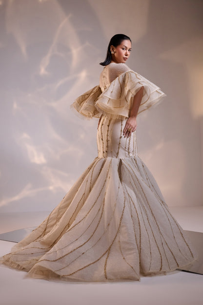 Regal Off- white Sculpted Couture Gown