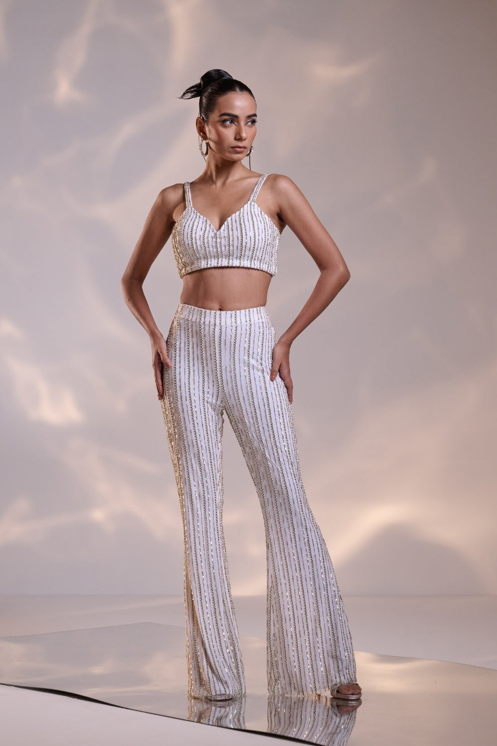 Embellished White Co-ord set with Sheer Cape