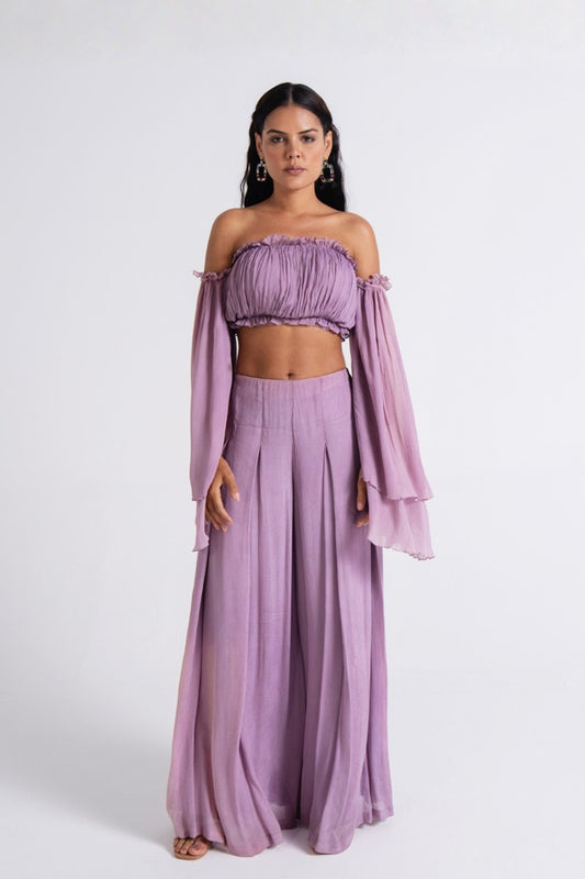 Lavender Off-Shoulder Flowy Co-Ord Set