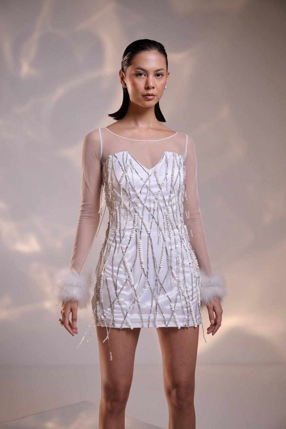 Embellished White Body-fit Dress