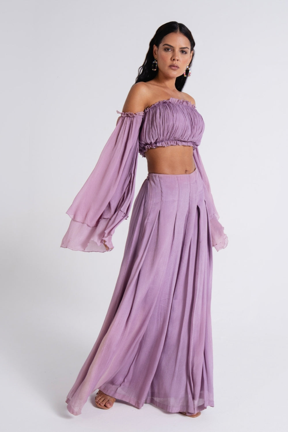 Lavender Off-Shoulder Flowy Co-Ord Set