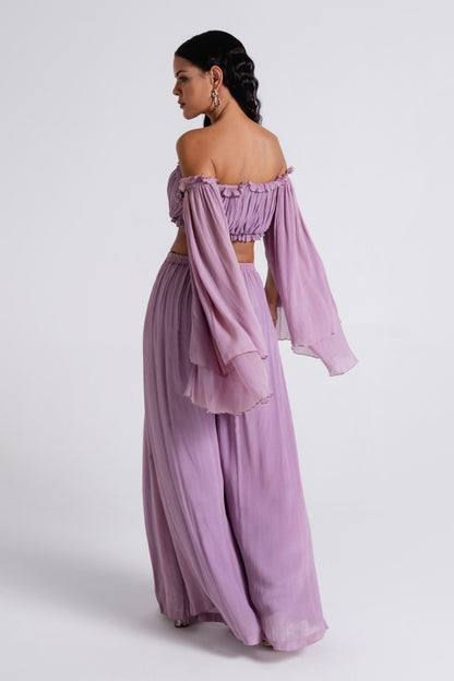 Lavender Off-Shoulder Flowy Co-Ord Set