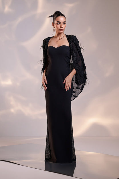 Sculpted Gown with Feathered Jacket