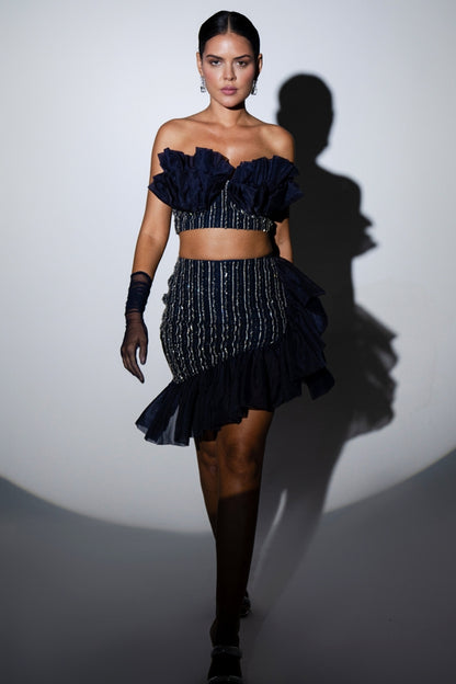 Midnight Blue Ruffle Embellished Co-ord Set