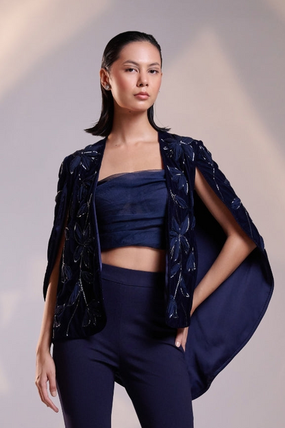 Midnight Blue Embellished Cape
