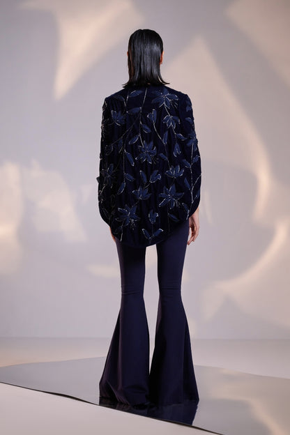 Midnight Blue Cape and Embellished Pantsuit
