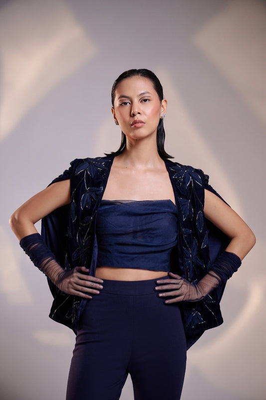 Midnight Blue Embellished Cape