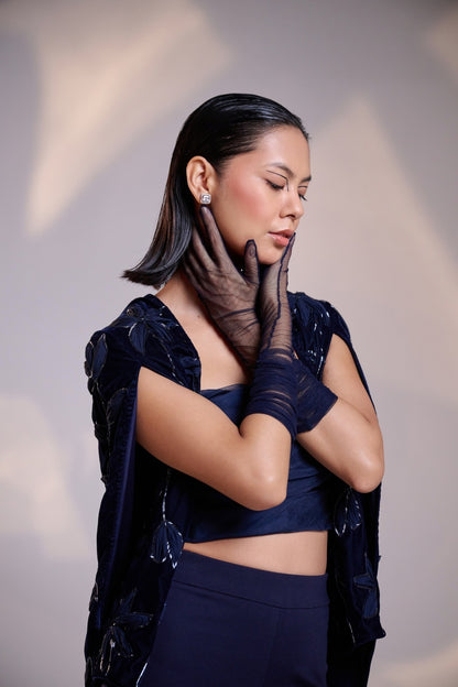 Midnight Blue Embellished Cape