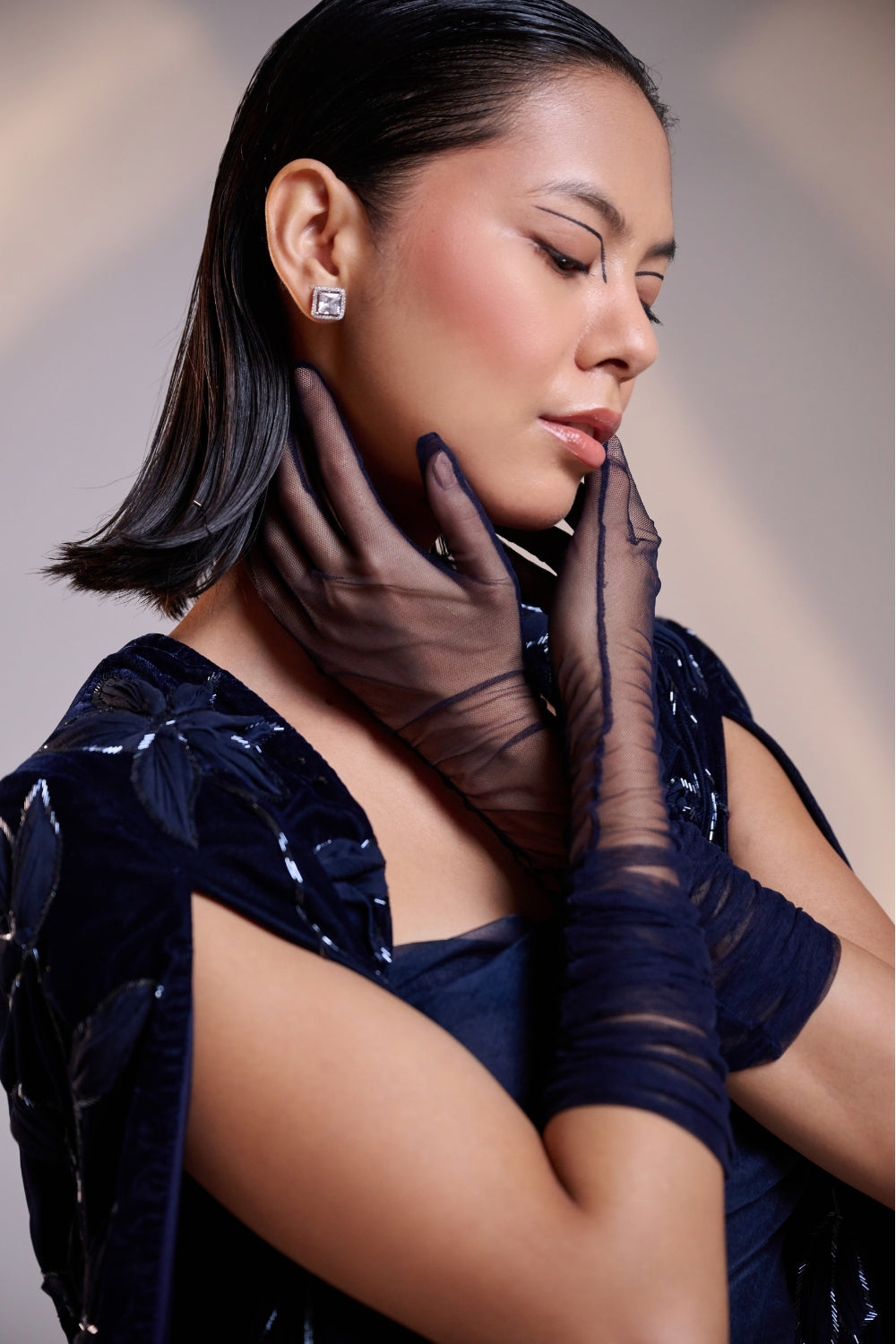 Midnight Blue Embellished Cape