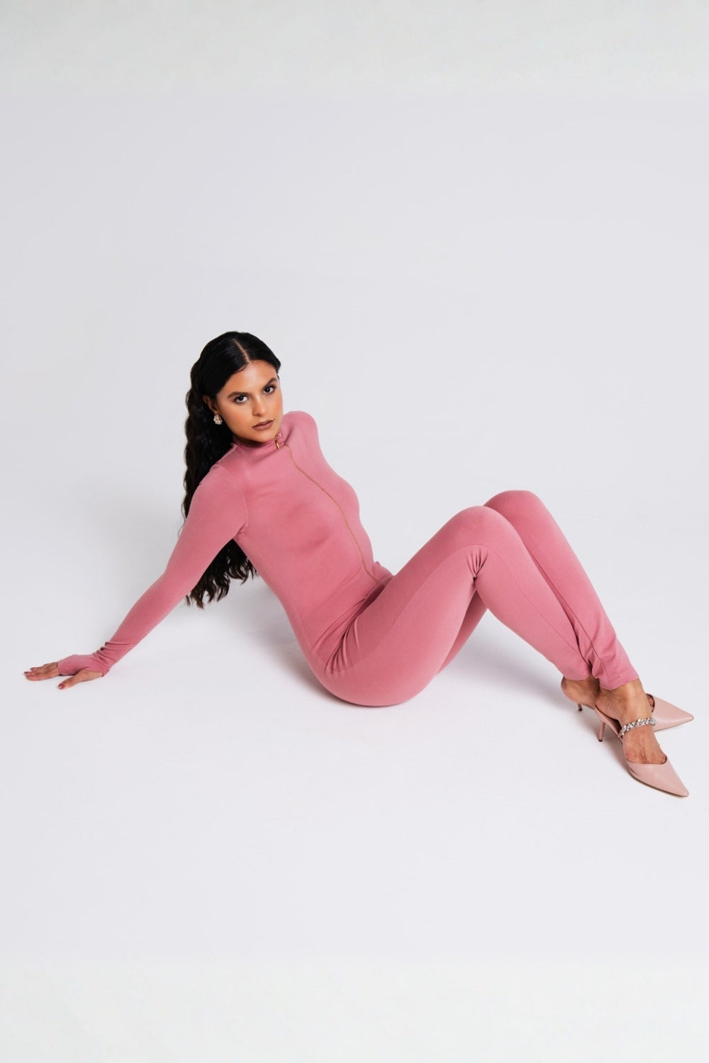 Rose Pink Bodycon Ribbed Jumpsuit