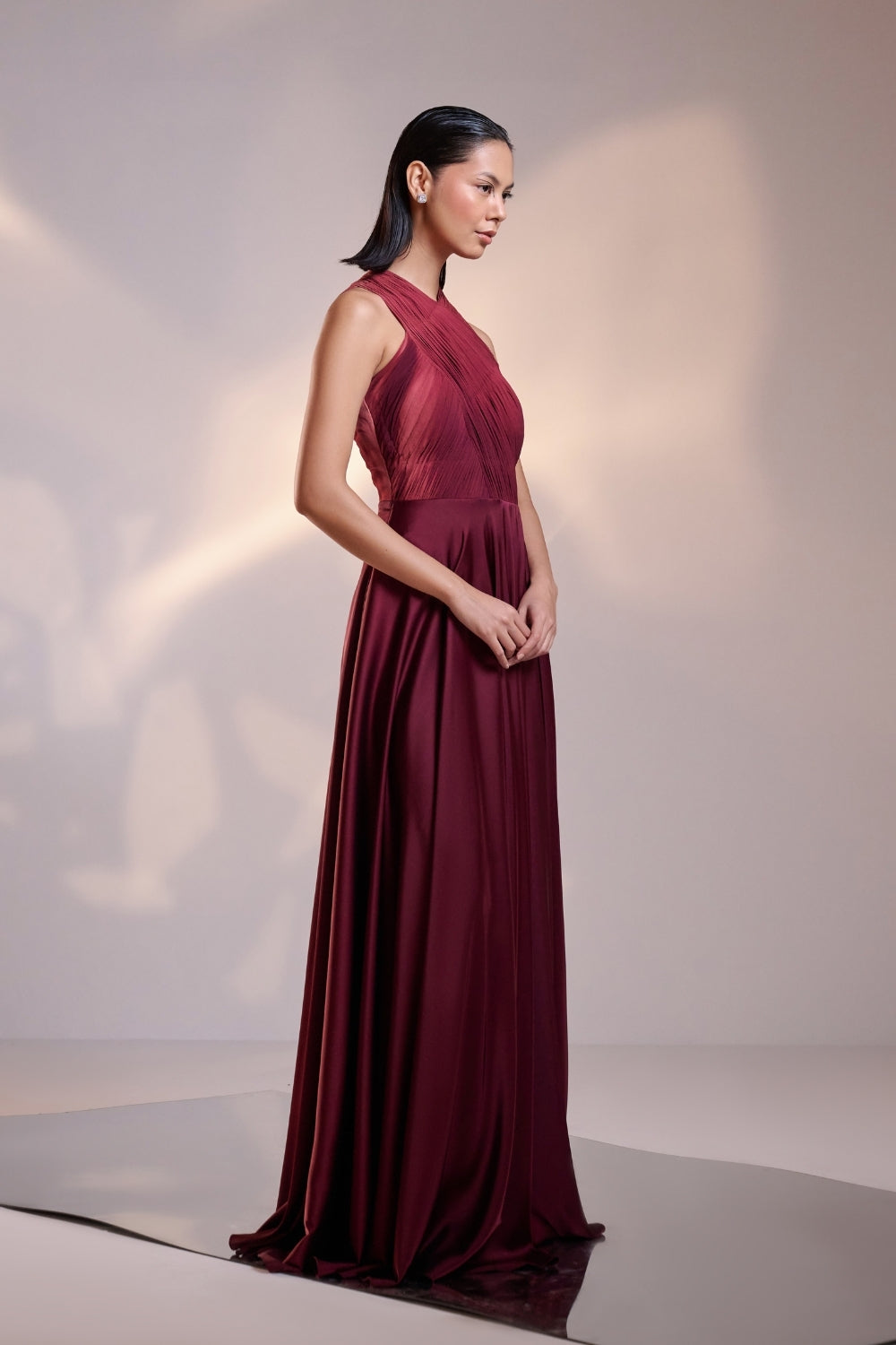 Enchanting Diva Cranberry Draped Halterneck Dress