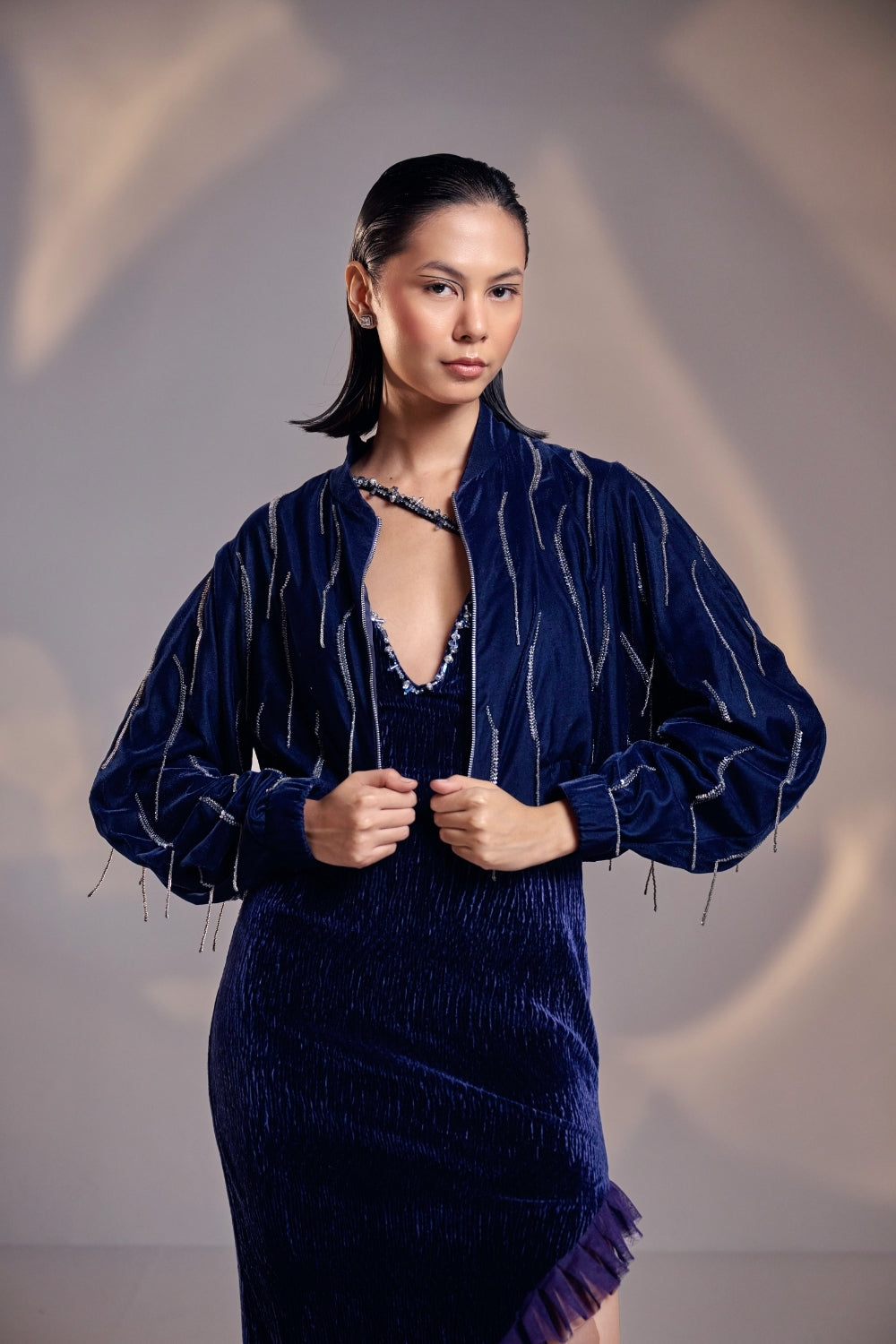 Hand- Embellished Bomber Jacket