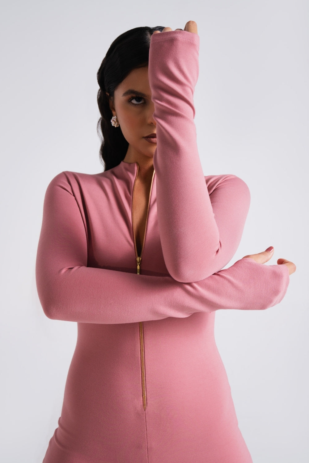 Rose Pink Bodycon Ribbed Jumpsuit