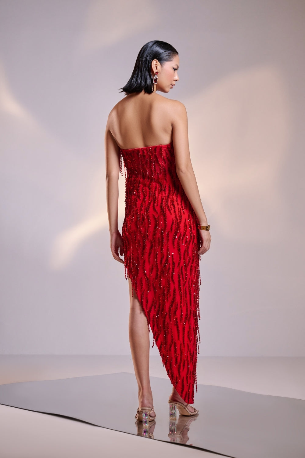 Scarlet Red Asymmetrical Embellished Mini Dress