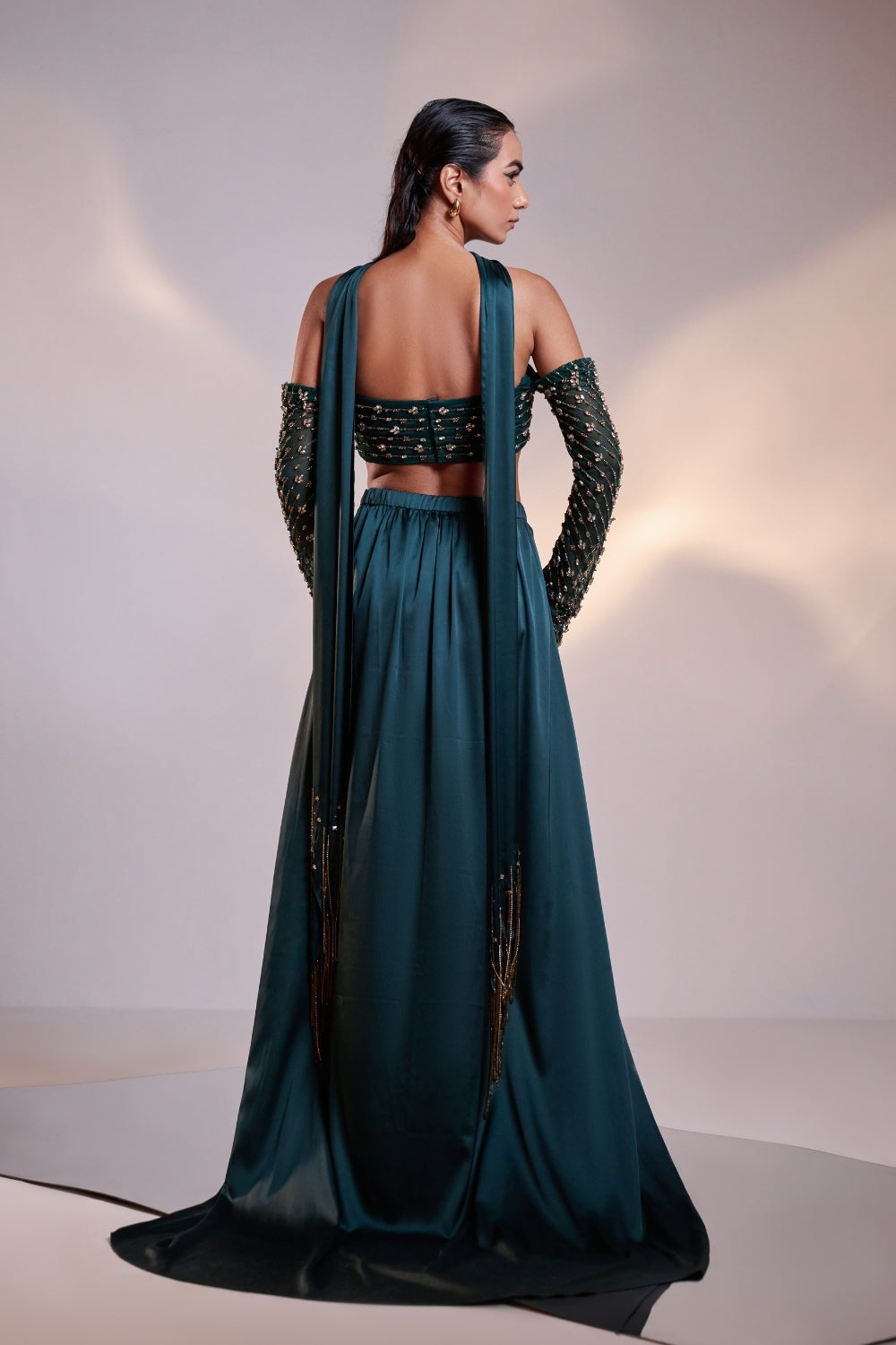 Teal Green Embellished Saree Set