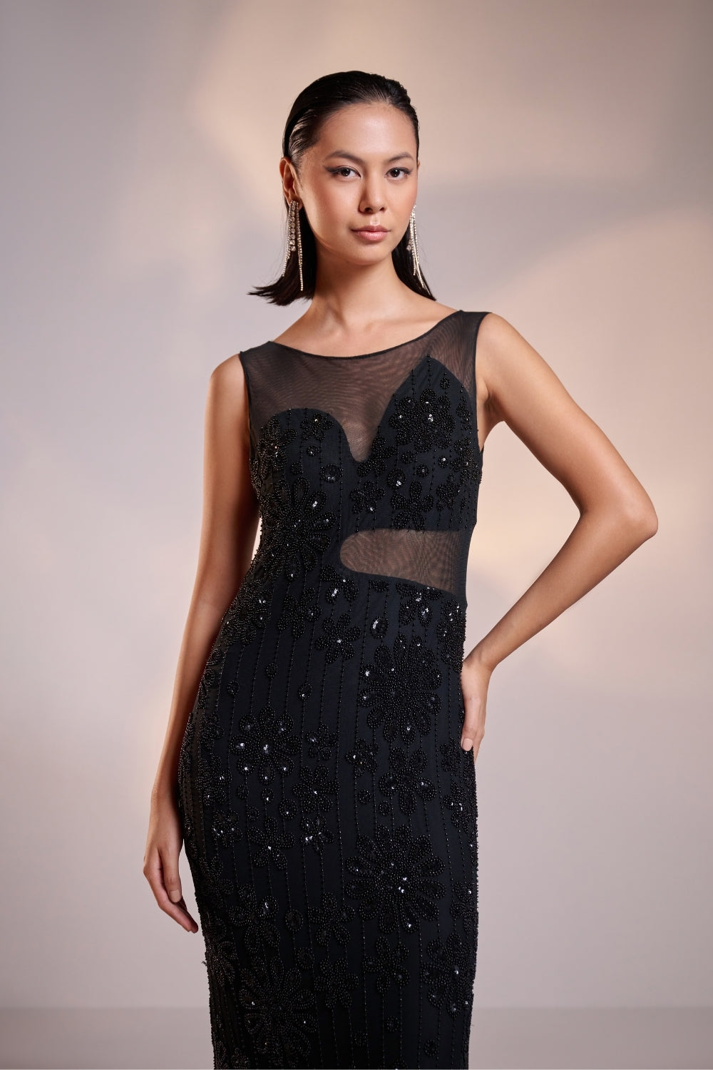 Midnight Black Sculpt Sequin Gown