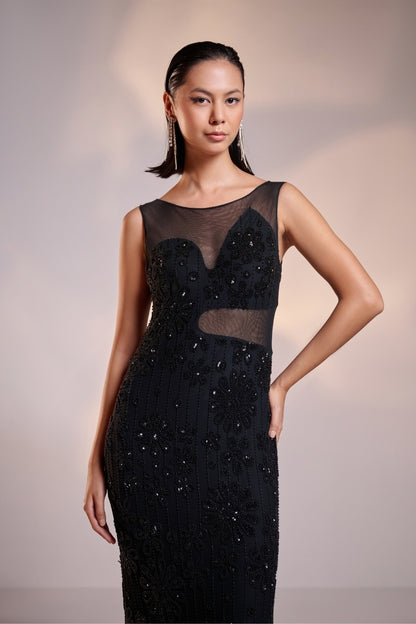 Midnight Black Sculpt Sequin Gown