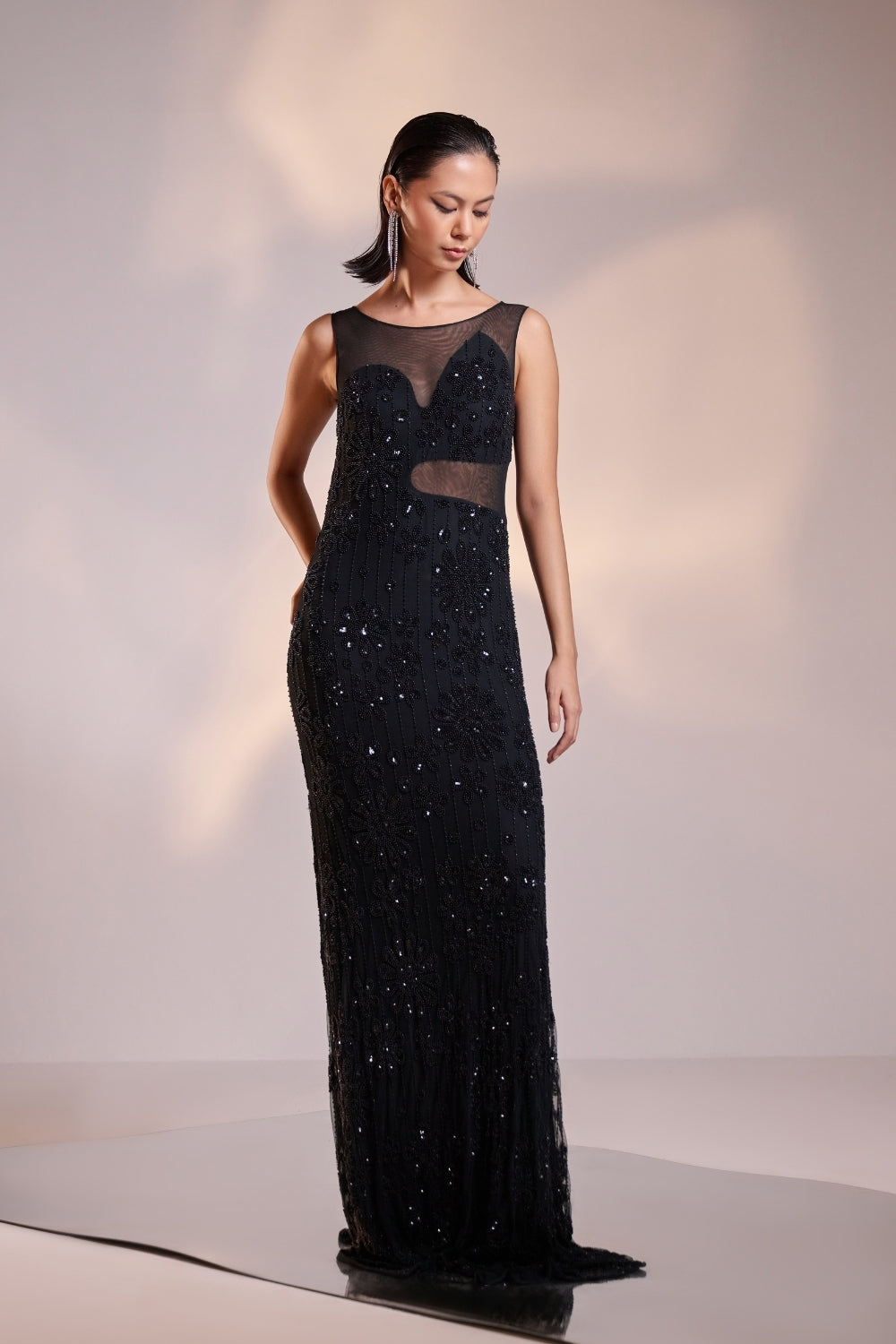 Midnight Black Sculpt Sequin Gown