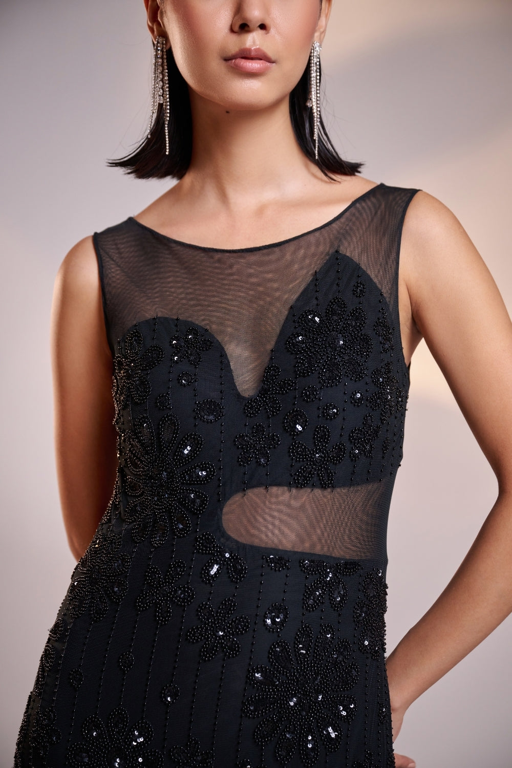 Midnight Black Sculpt Sequin Gown