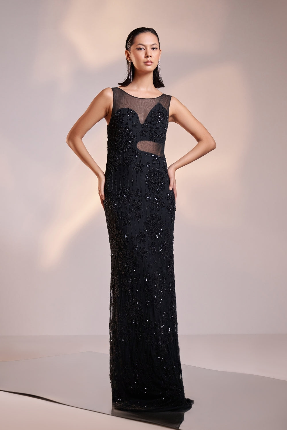 Midnight Black Sculpt Sequin Gown
