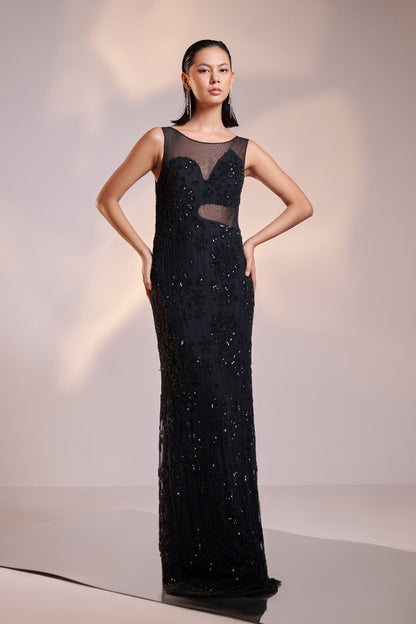 Midnight Black Sculpt Sequin Gown